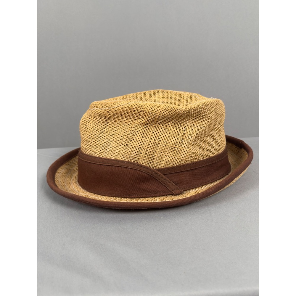 Broner 100% Linen Straw Fedora Hat Tan Brown Summer Sun Hat Size S/M